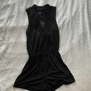 Black Romper with Lace Collar